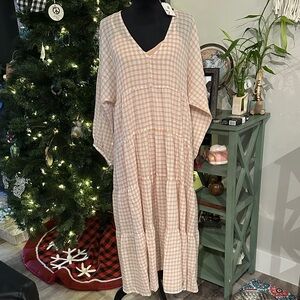 NWT By Together 2piece Plaid V-Neck Boho Flowy Maxi Dress with Statement Sleeves